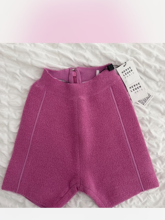 Herve Leger Pants - Herve Leger Magenta Textured High-Waist Shorts